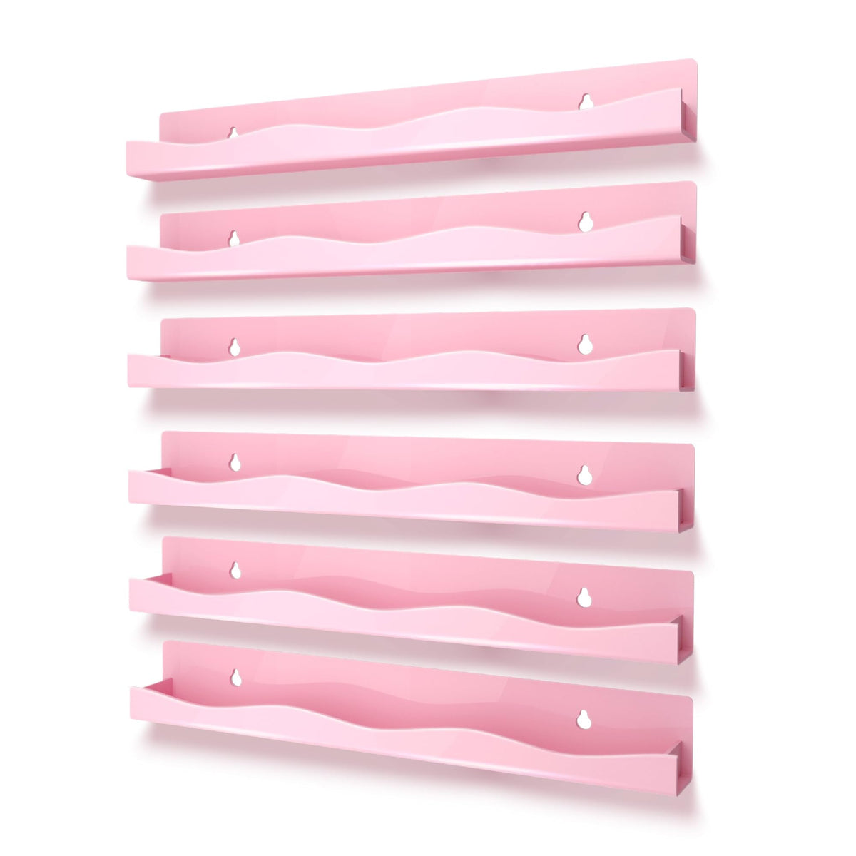 6 Pack Nail Polish Wall Mounted Shelf,15 Inch Nail Polish Floating Shelves for 66-90 Bottles Multi-Purpose,Ideal Gift, Great Display for Salons Retailers,Pink