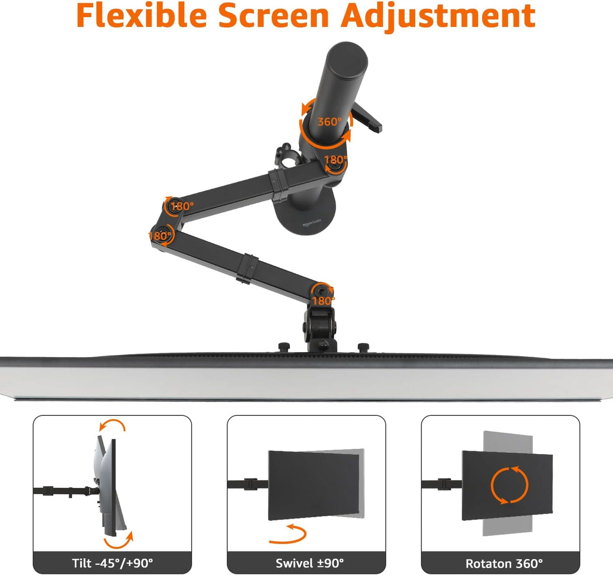 Amazon Basics 32" Adjustable Single Computer Monitor Desk Mount Arm, Holds up to and Ultrawide Monitors, Black