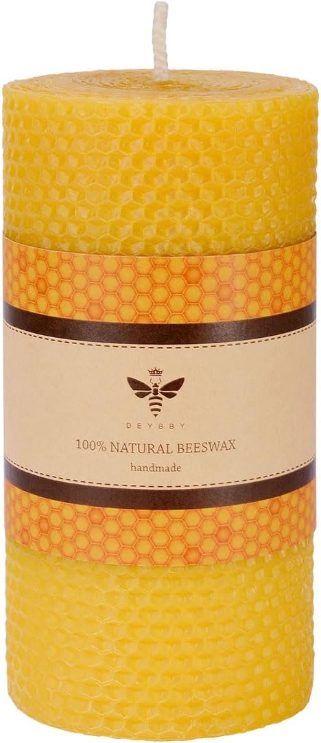 Beeswax Pillar Candle - 3×6 in Handmade Pure Beeswax Rolled Candle for Gift & Home Decor