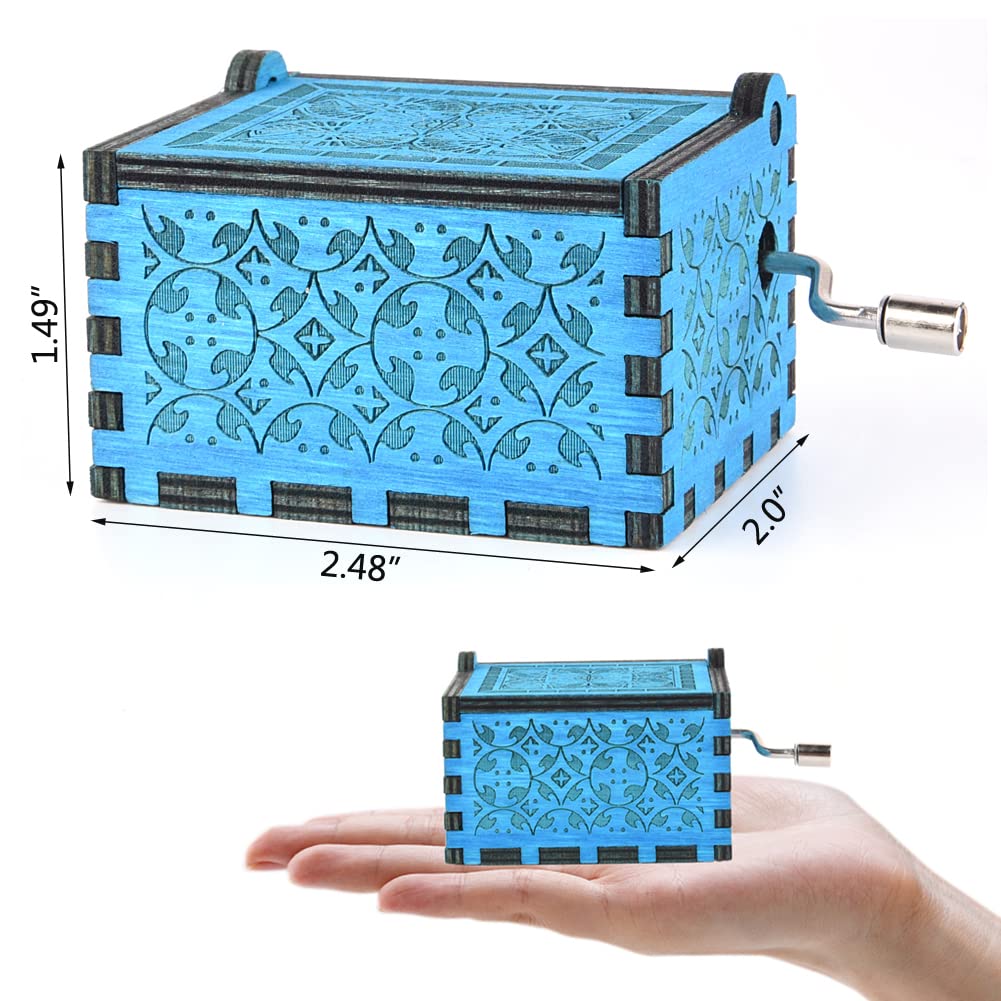 byykit Can't Help Falling in Love Wood Music Box,Antique Engraved Musical Boxes Case for Love One Wooden Music Box - Gifts for Lover,Boyfriend, Girlfriend,Husband,Wife (Blue)