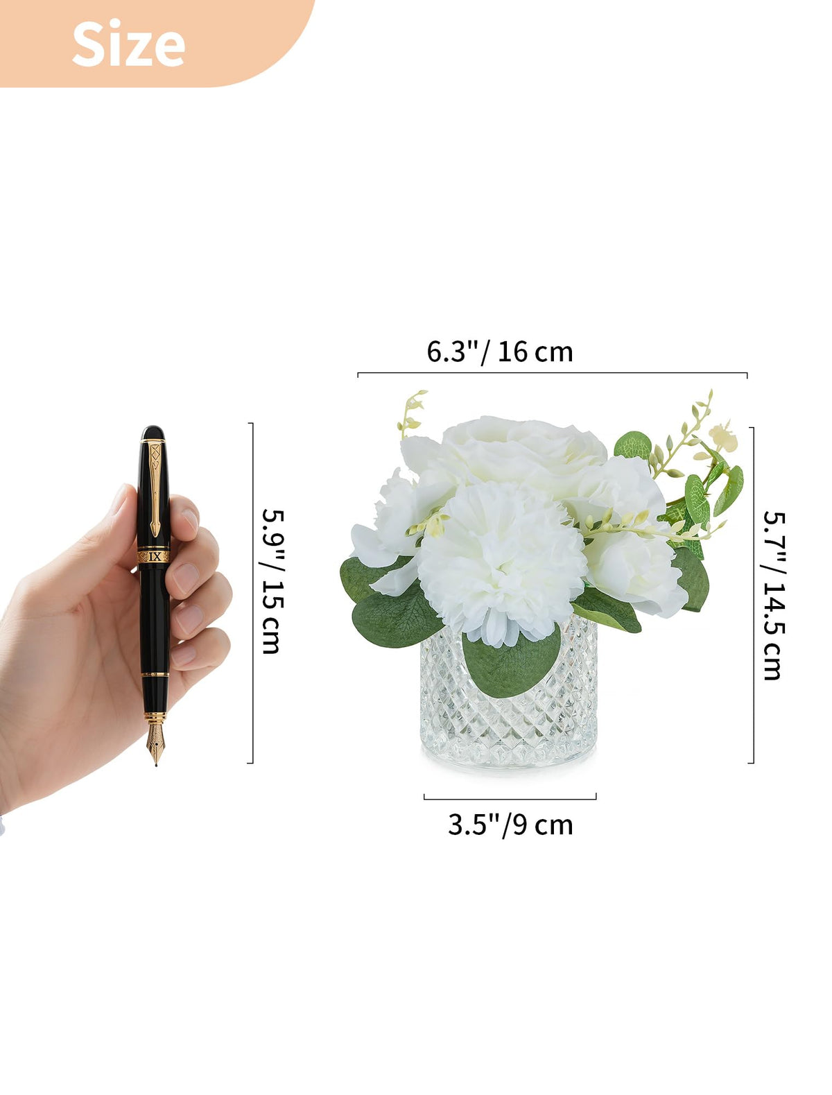 NUPTIO Small Fake Flower in Vase: 6 Pcs Silk Artificial Flowers with Clear Glass Vases for Living Room Bathroom Office Decor - Faux Rose Mums Floral Arrangements Wedding Dining Table Centerpiece