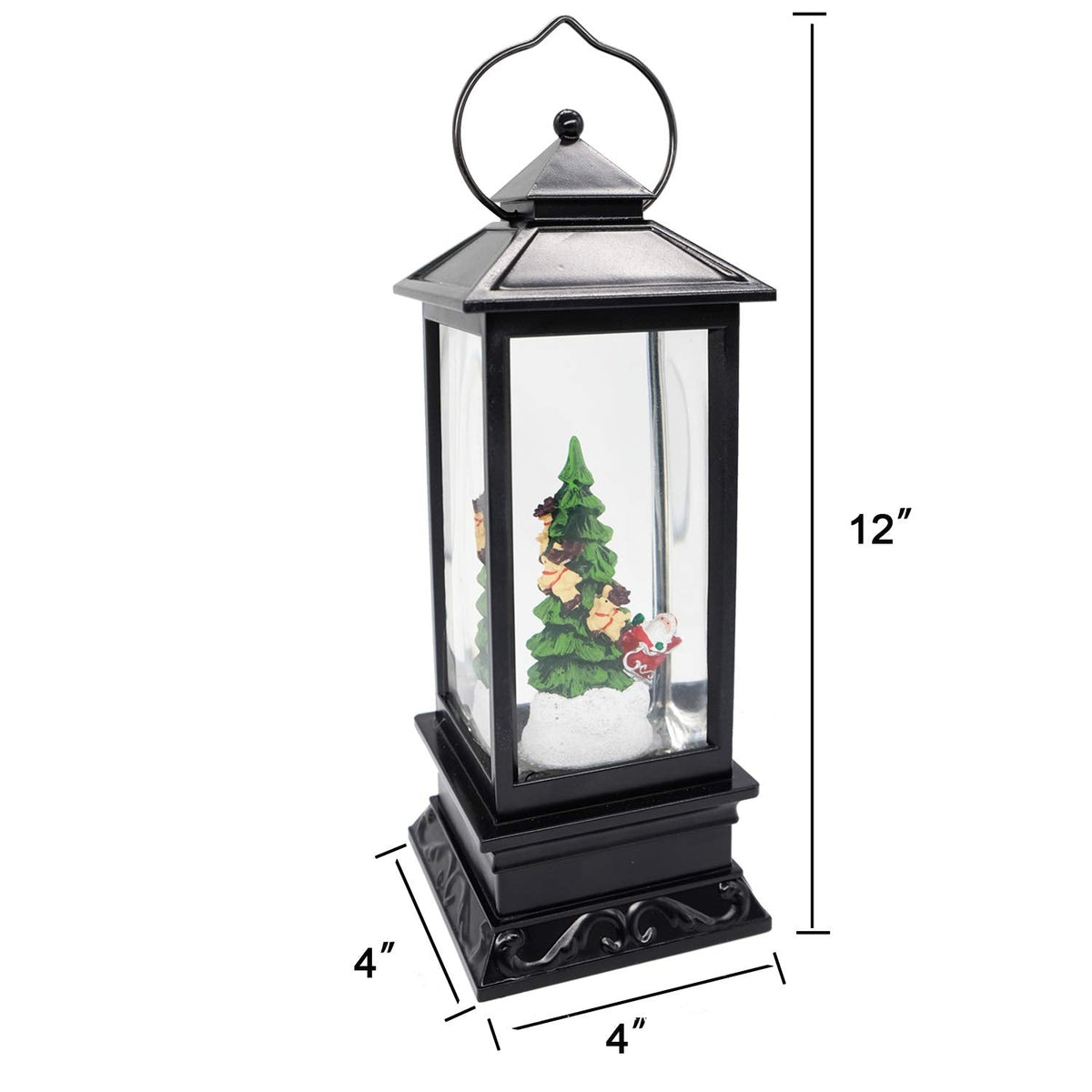 Wondise Lighted Musical Snow Globe Lantern with 6 Hour Timer, 12 Inches USB Powered & Battery Operated Spinning Water and Swirling Glitter Christmas Snow Globe Lantern Gifts(Santa and Tree)