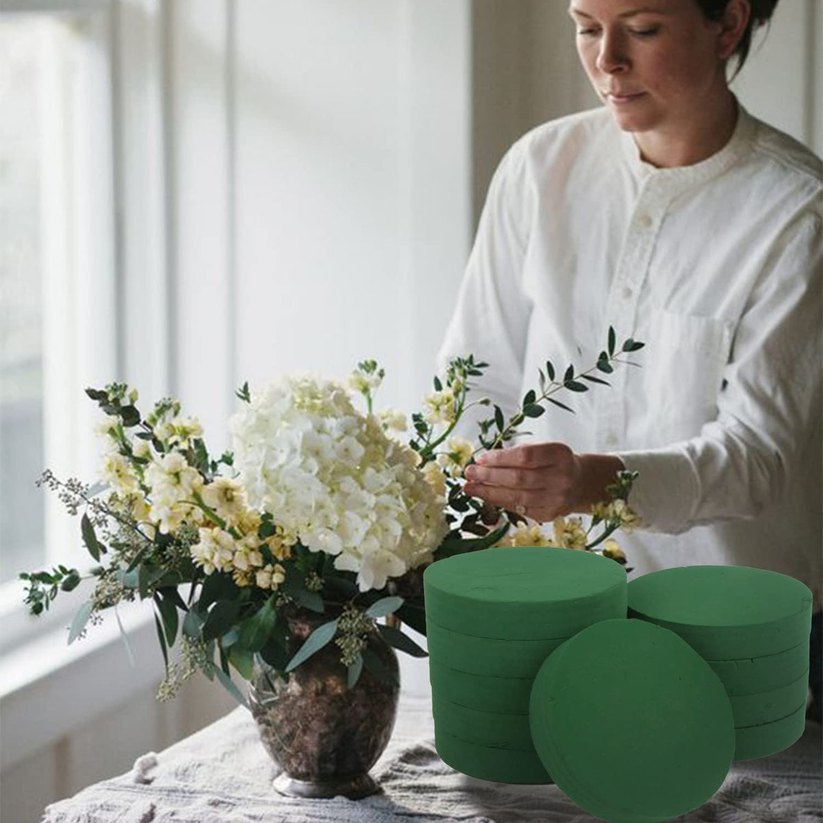 KIMOBER 10PCS 8" Large Round Floral Foam Bricks,Wet Green Foam Blocks for Flower Arrangement,Wedding Decoration
