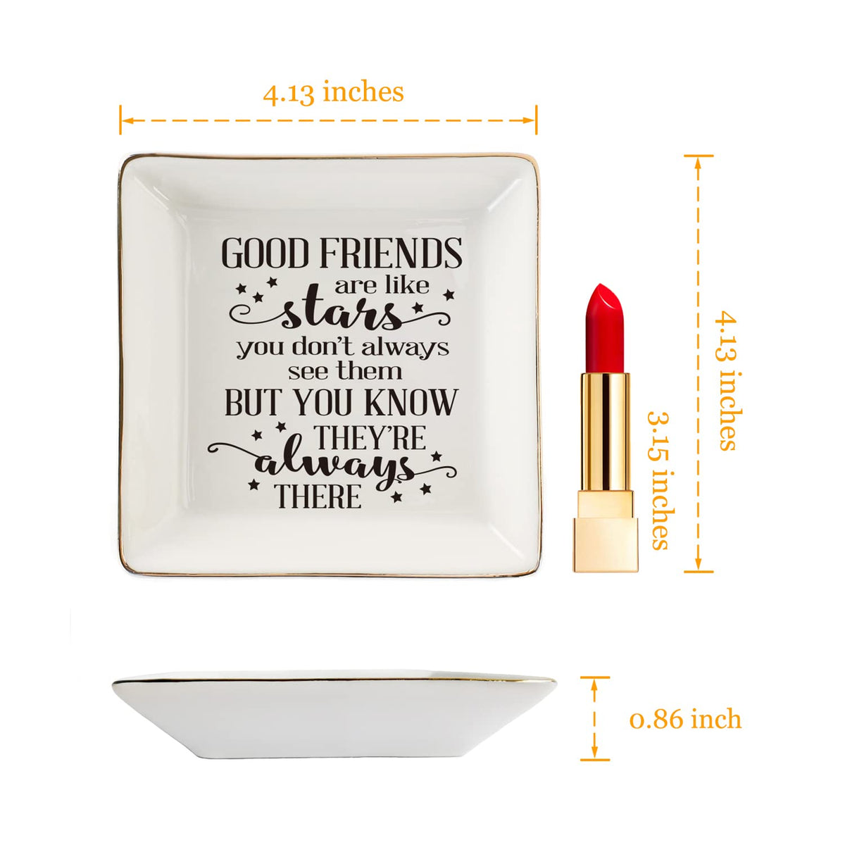 HOME SMILE Good Friends Bestie Birthday Gifts for Women Her Ring Trinket Dish Jewelry Tray-Good Friends are Like Stars - You Don't Always See Them But You Know They're Always There, Friendship Gifts