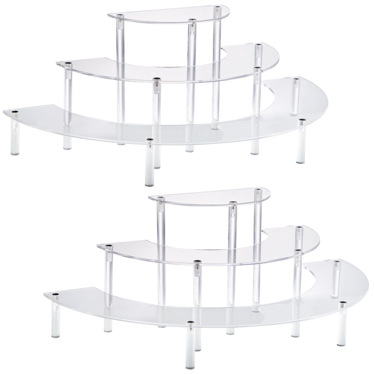 HENABLE Acrylic Display Risers, 3 Tier Clear Cupcake Perfume Stand Organizer, Half Moon Dessert Stand for Display, Food, Amiibo Funko POP Figure (2half