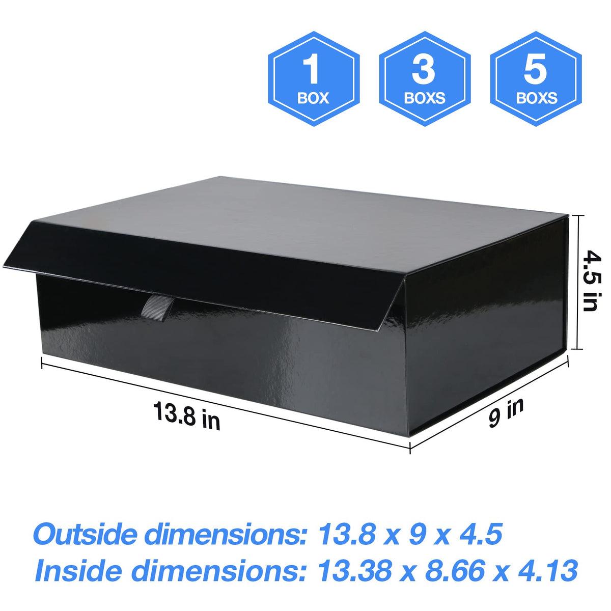 Aimyoo 1 Pack Black Collapsible Gift Box with Magnetic Closure Lids & Rope for Easy Opening 13.8x9x4.3, Bridesmaid Groomsman Proposal Boxes, Rectangle Storage Present Boxes