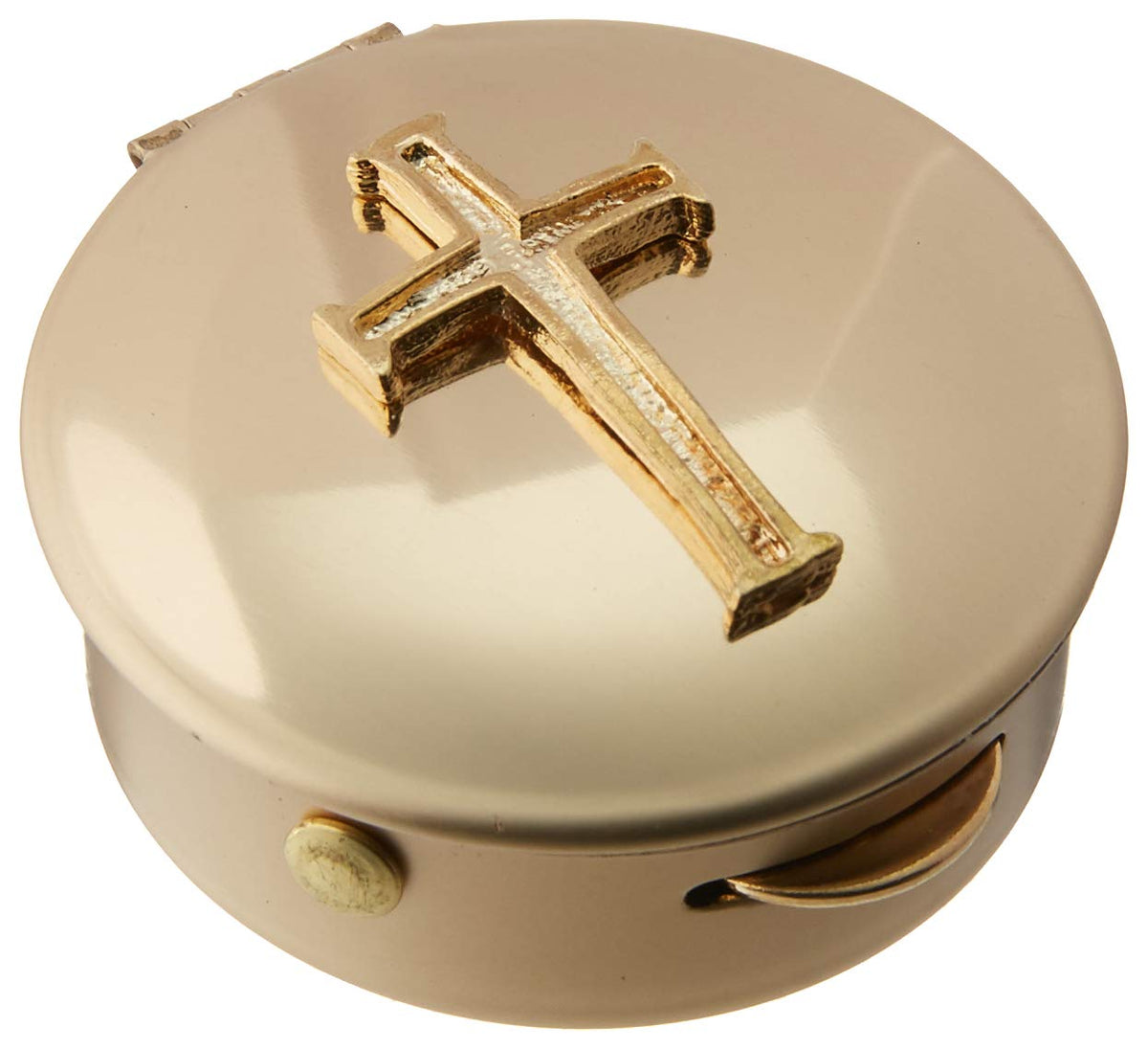 Cathedral Art Metal (Abbey & CA Gift) Polished Brass PYX with Cross/Pill/Keepsake Box, 1.5"x1.5"x.5