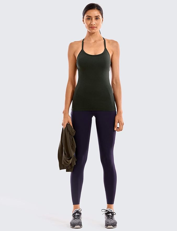 CRZ YOGA Seamless Workout Tank Tops for Women Racerback Athletic Camisole Sports Shirts with Built in Bra