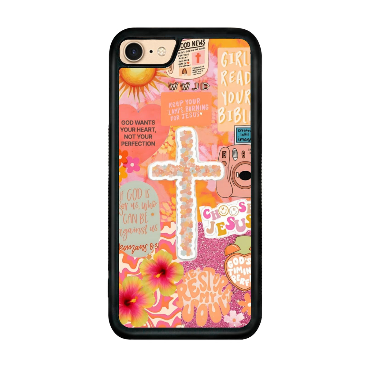MMYAJT Classic Religious Sayings Christian Phone Case Fit for iPhone 7/8/SE — TPU Orange Aesthetic Cross God Jesus Phone Cover Gift for Boy Girl Men Women