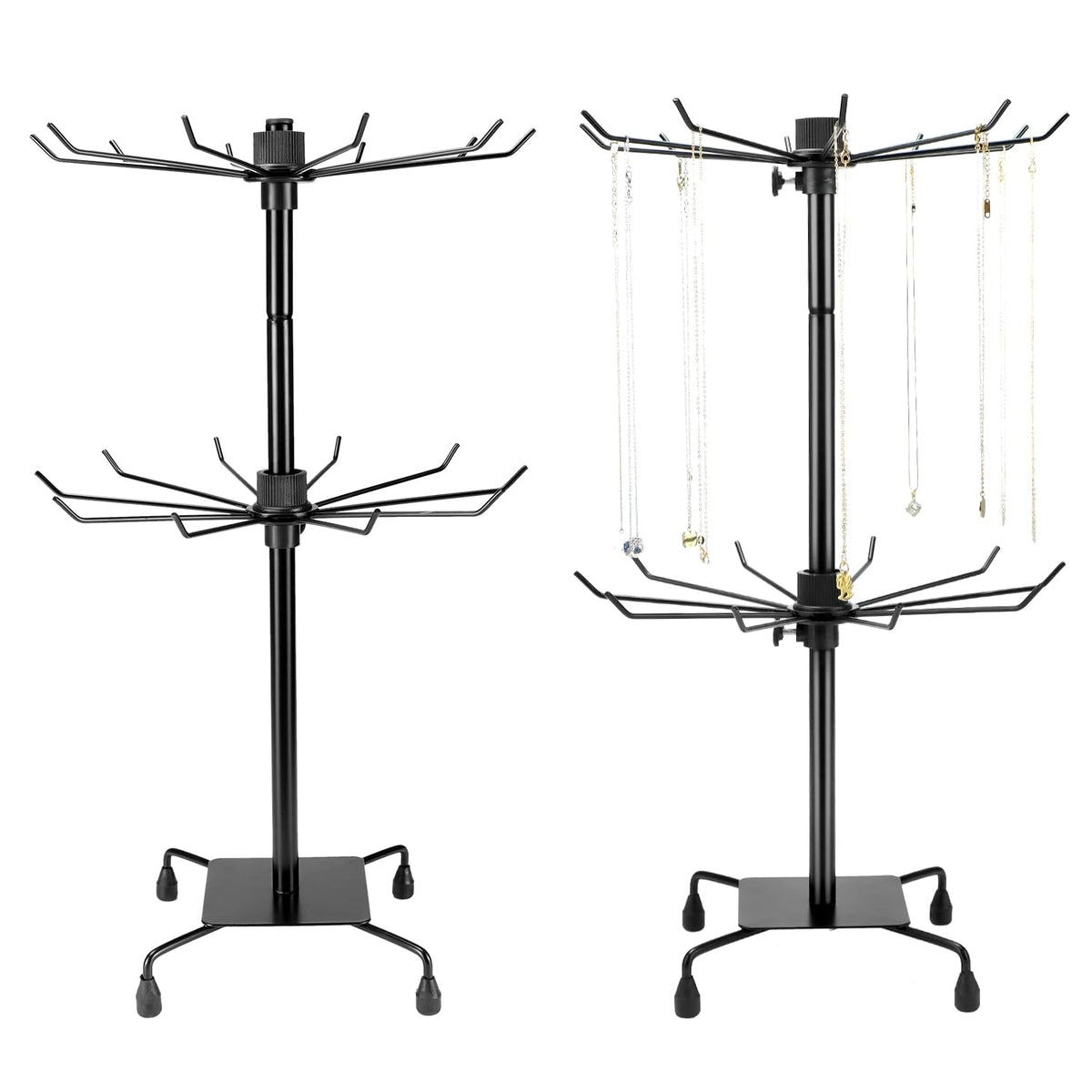QWORK 2-Tier Rotating Metal Jewelry Display Stand – 2 Pack Adjustable Height Organizer for Necklace, Earrings & Key Rings