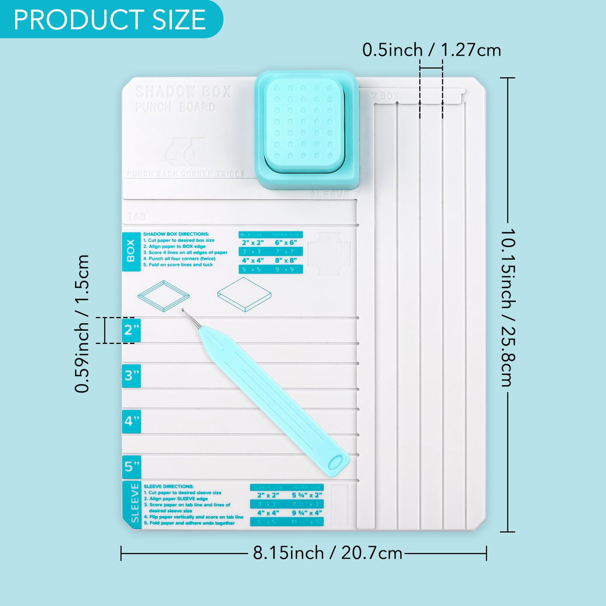 Briartw All-in-One Shadow Box Punch Board with Scoring Tool for DIY Making 2", 3", 4", 5" Shadow Boxes & Sleeves | Beginner-Friendly Scoring & Punching Tool for Paper Crafting