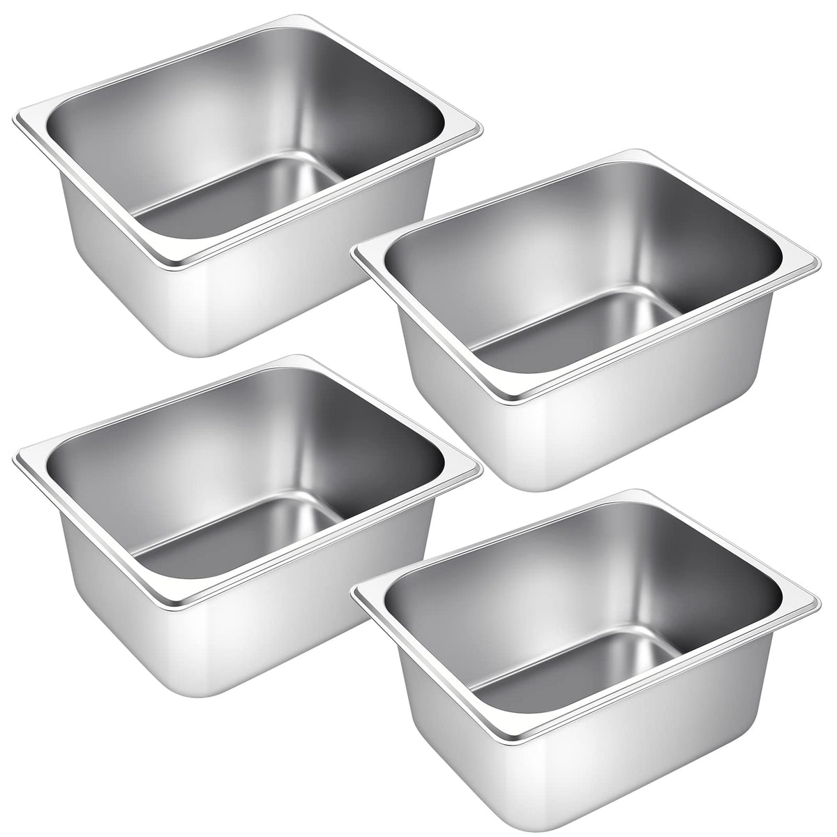 Zubebe 4 Pcs Hotel Pans Stainless Steel Steam Table Pan 1/2 Half Size 6 Inch Restaurant Steam Table Pan Deep Metal Food Tray Commercial Food Pans for Restaurant Party Buffet Catering
