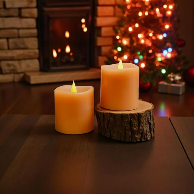 Fall Flameless LED Candles 3 inch Diameter Real Wax 2AA Battery Operated 600hr+ Flickering Candles with Timer Remote Control for Halloween Thanksgiving Christmas Indoor (Orange, 3″×3″- 2 PCS)