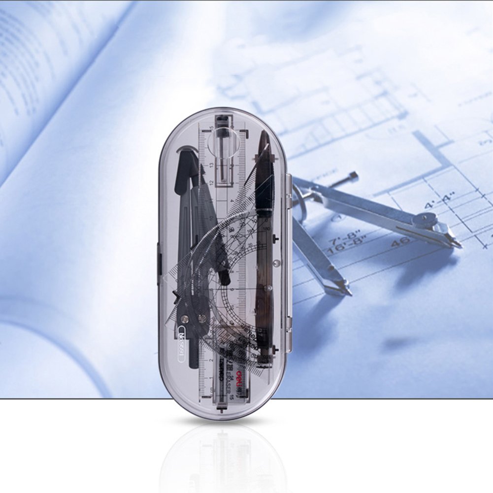 Math Geometry Kit Set 8 Pieces Student Supplies with Shatterproof Storage Box & Reusable Pouch,Includes Rulers,Protractor,Compass,Pencil,Eraser.for Students and Engineering Drawings