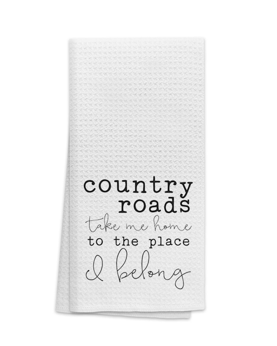 OHSUL Farmhouse Country Kitchen Towels,Country Roads Take Me Home to the Place I Belong Countryside Kitchen Towels Dish Towels Dishcloth,Rustic Kitchen Decor