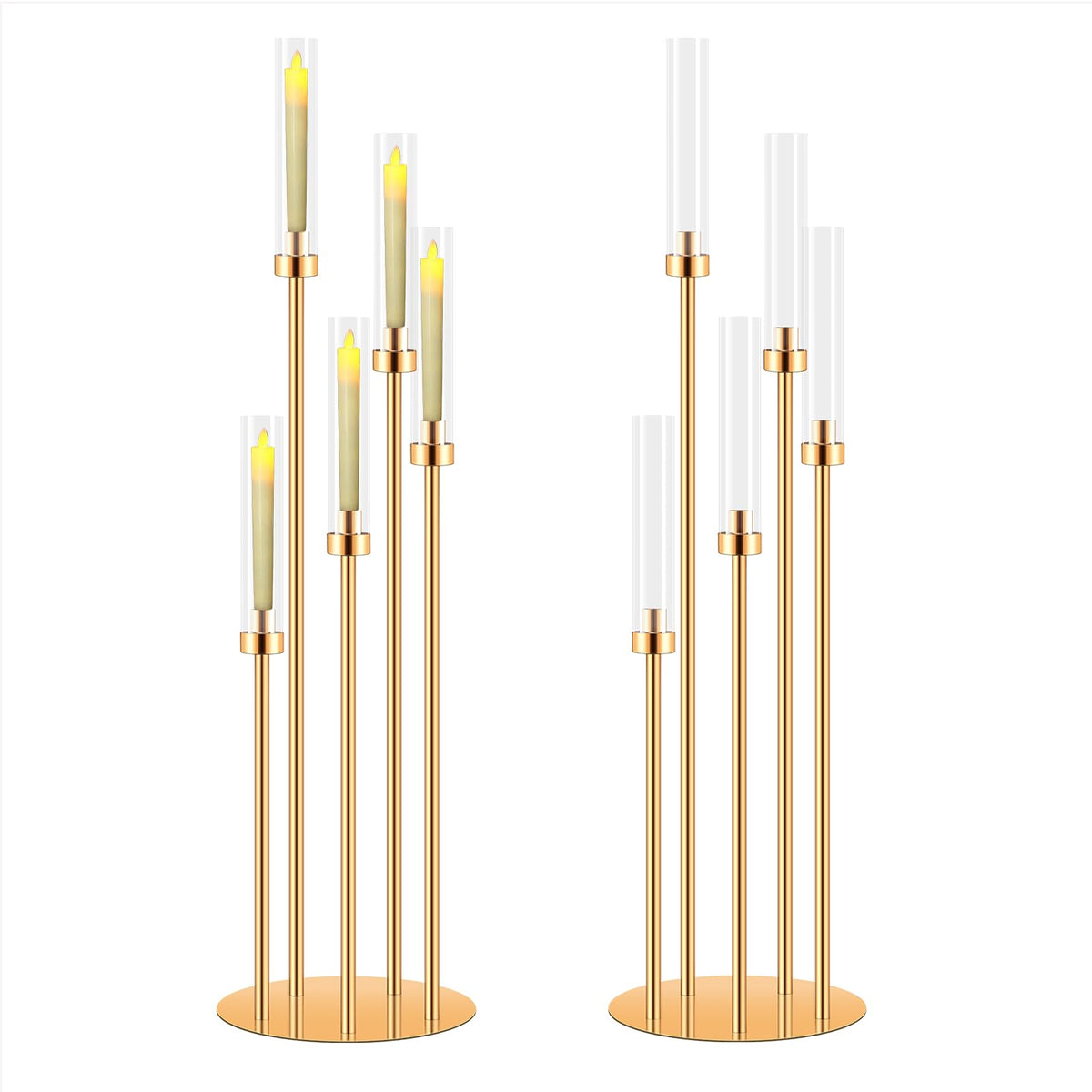 2 Sets Candelabra Centerpieces for Tables,42'' Tall 5 Arms Candlesticks Holder with Lampshade,Wedding Centerpieces,Gold Candle Holders for Wedding,Home Decoration Housewarming Gift,Fit LED Candles