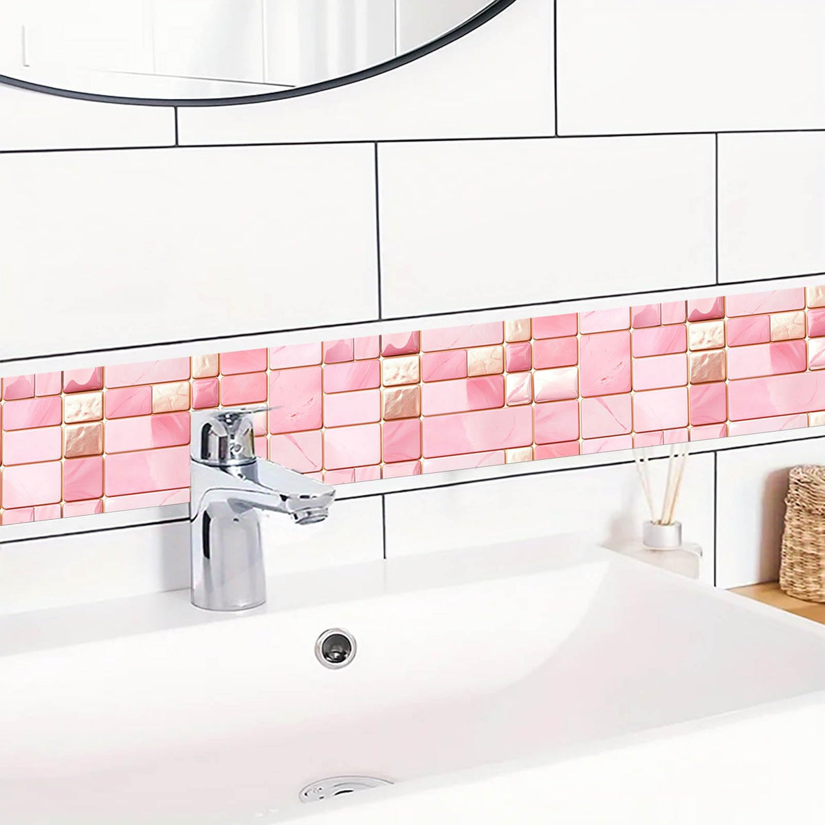 IVN Wallpaper Border Peel and Stick Decorative Wall Trim Self Adhesive Pink Marble Accent Strip for Bathroom Laundry Room Pool Area Mirror Frame Shelf Wall Edge 4x196 Inch Elegant Design