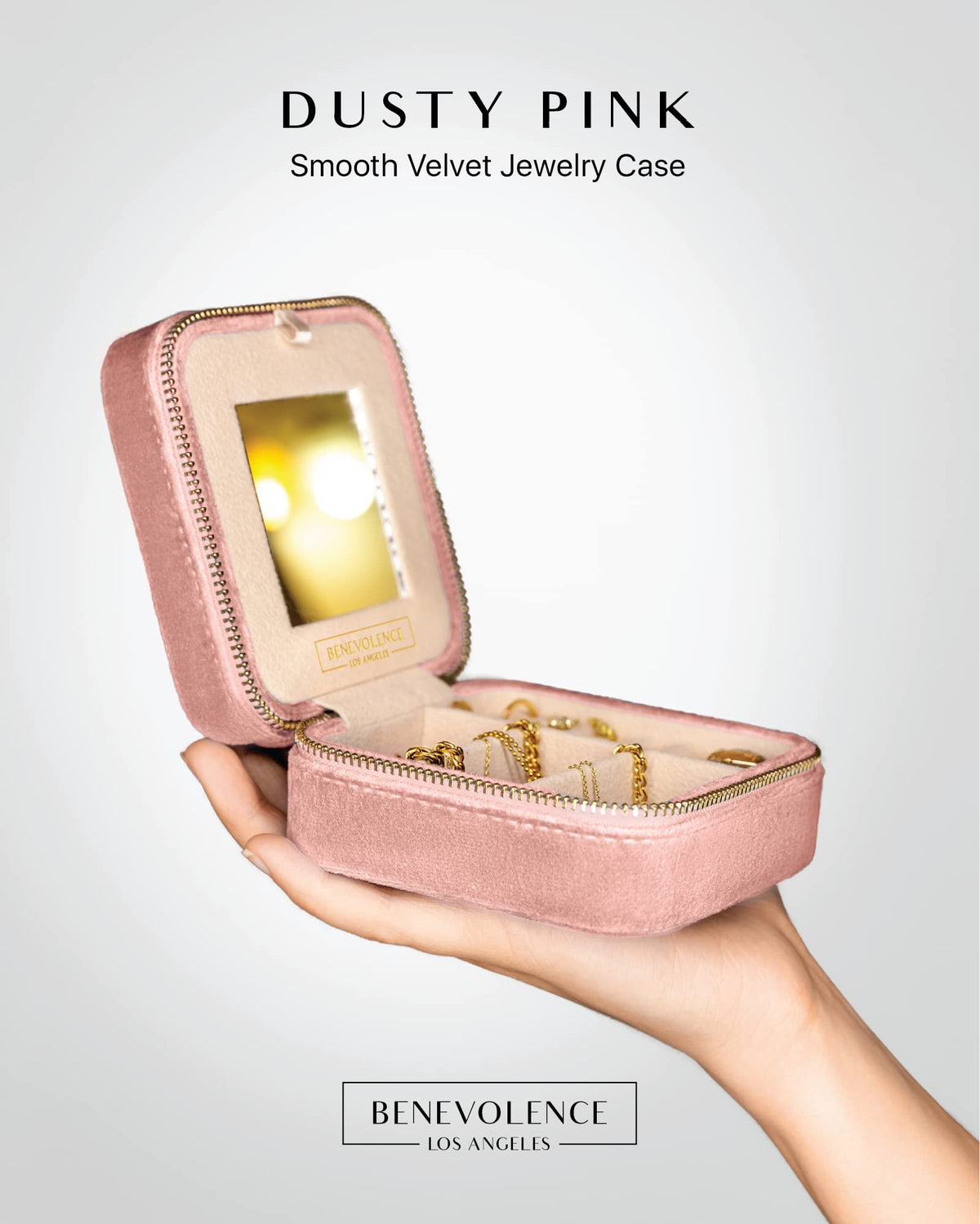 Benevolence LA Plush Velvet Jewelry Box | Travel Jewelry Case Organizer with Mirror | Featured in Oprah's Favorite Things | Best Gifts For Daughter, Girlfriend, Mom | Gifts For Her - Dusty Pink