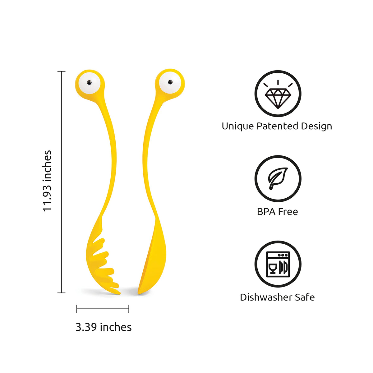 OTOTO Pasta Monsters and Salad Servers - BPA-Free Fun Kitchen Gadgets - 100% Food Safe Salad Spoon and Fork Set - 11.93x 3.39 x 2.24 inch