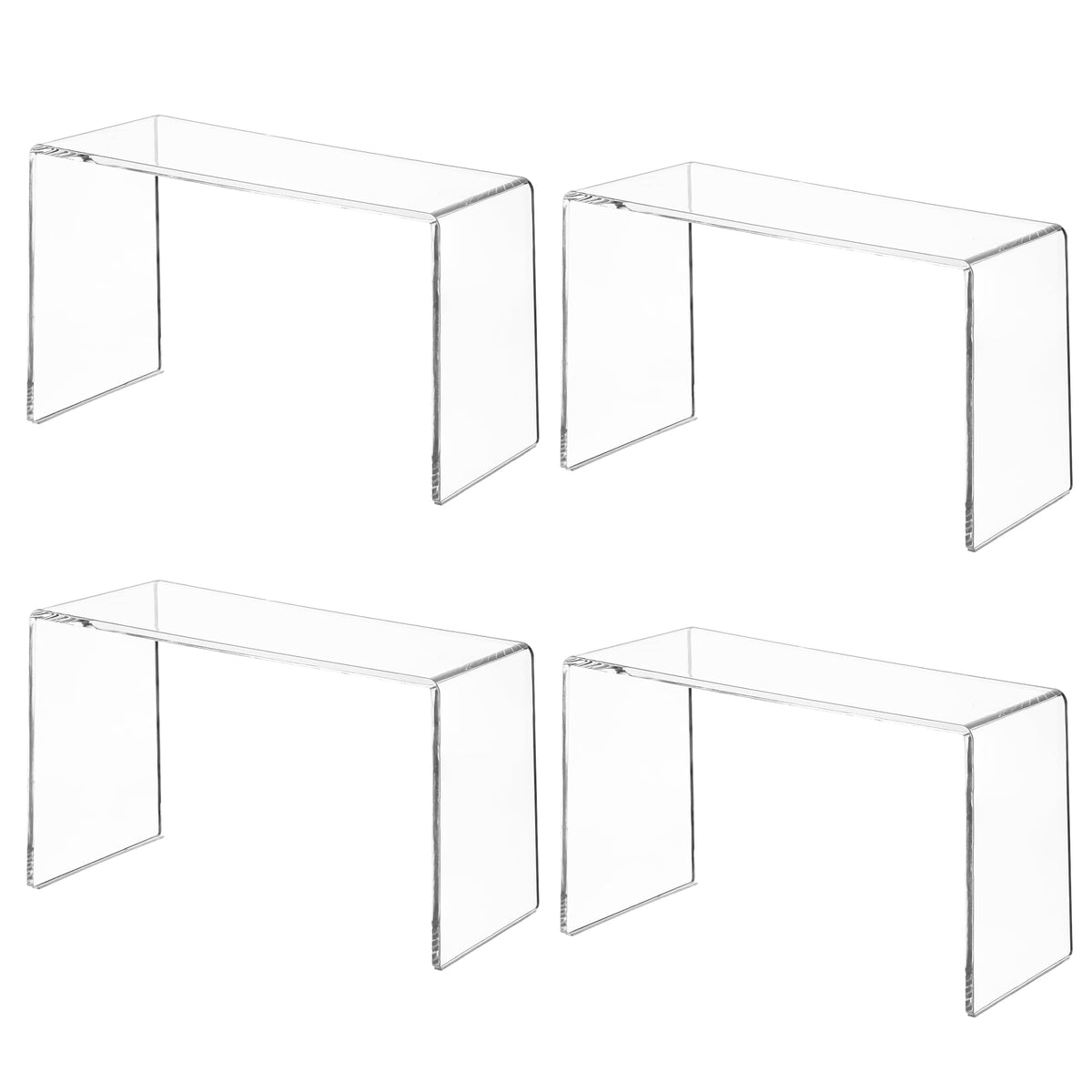 Aminigram 4 Pack Acrylic Risers Display Stands, Display Stands for Collectibles, Clear Acrylic Shelf for Show Decor Display, Toys, Cupcake (9.2 x 3 x 5 inches)
