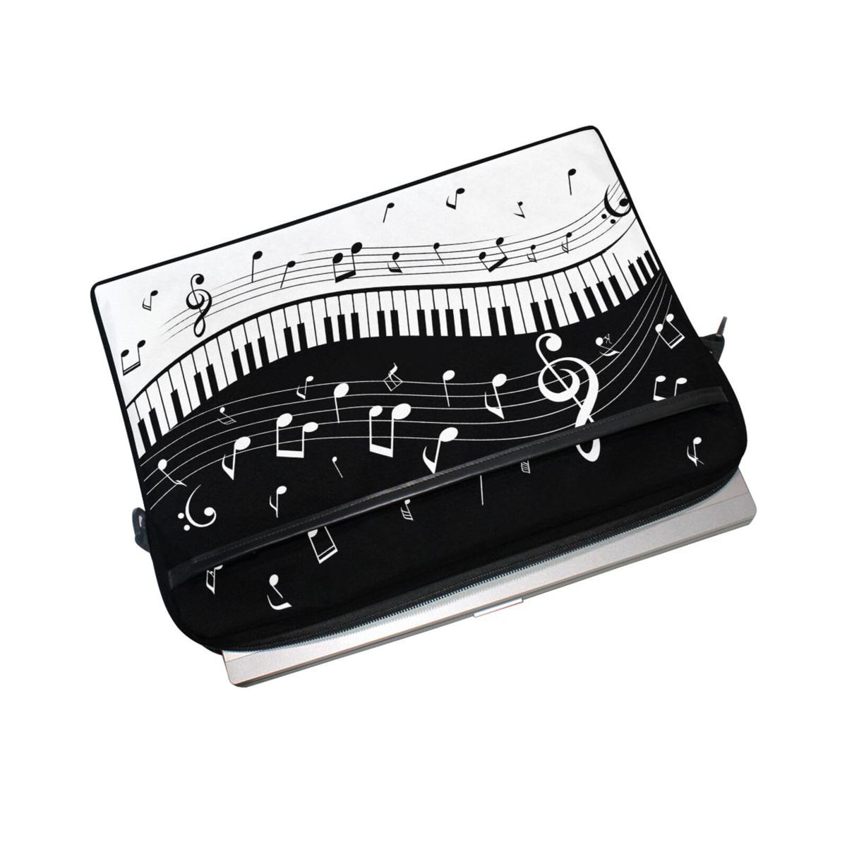 MRMIAN Fashionable Black White Music Note Score 15 inch Laptop Case Shoulder Bag Crossbody Briefcase Messenger Sleeve for Women Men Girls Boys with Shoulder Strap Handle, Back to School Gifts