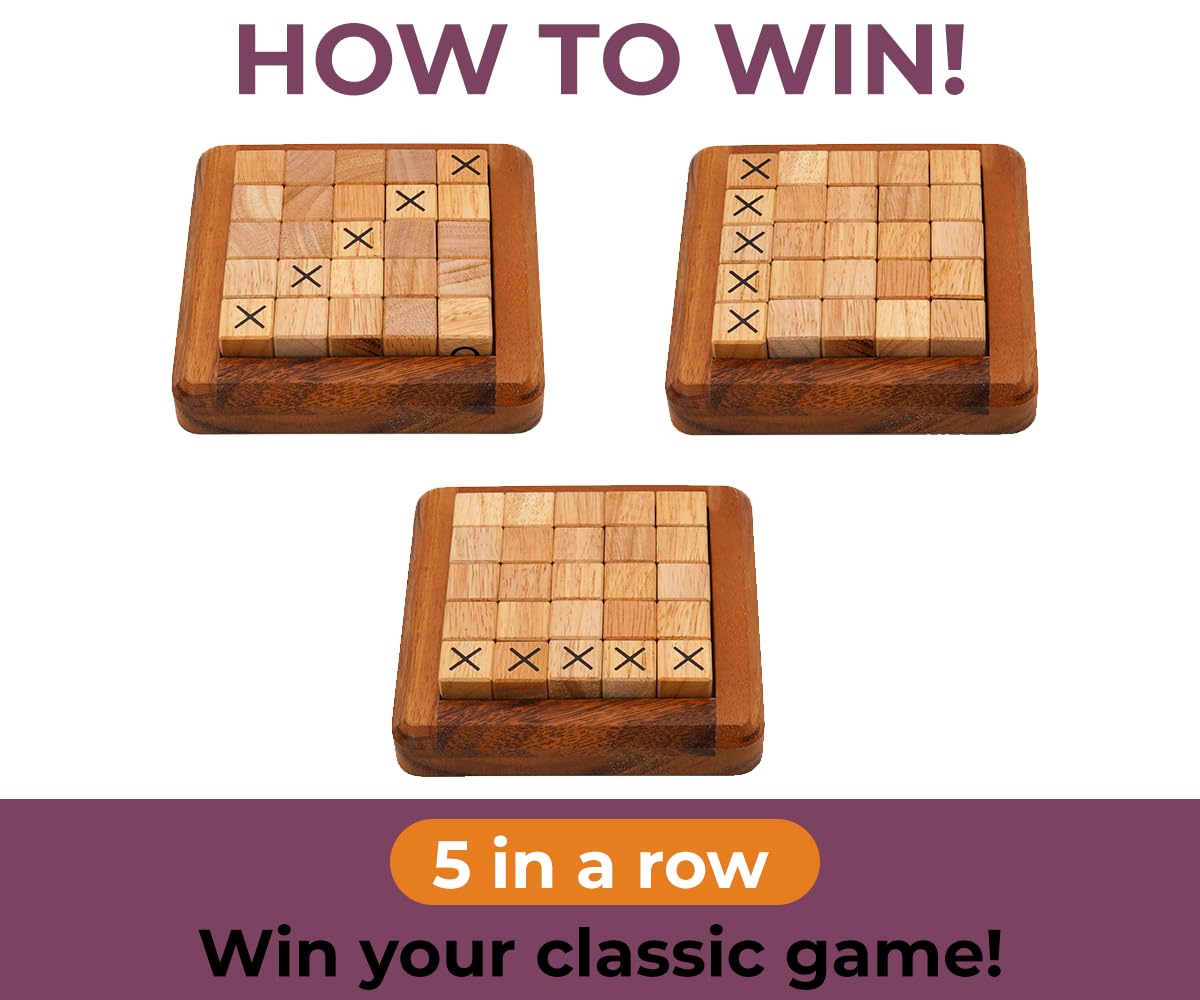 BSIRI Pushing Me Wooden Tic Tac Toe Game- Tabletop Board Games for Farmhouse Decor, Coffee Table Decor, Unique Gifts Fun Gifts for Adults. Perfect for Game Night,Family Games (5 Inch)
