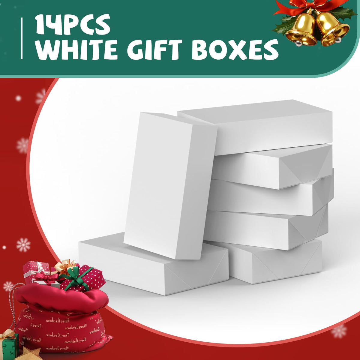 EVERECO 14 Large Gift Boxes with Lids for Presents - 17x11x4 Inches Extra Deep White Shirt Boxes, Christmas Wrapping for Robes, Sweaters, Clothing, Perfect Holiday Gift Box Set