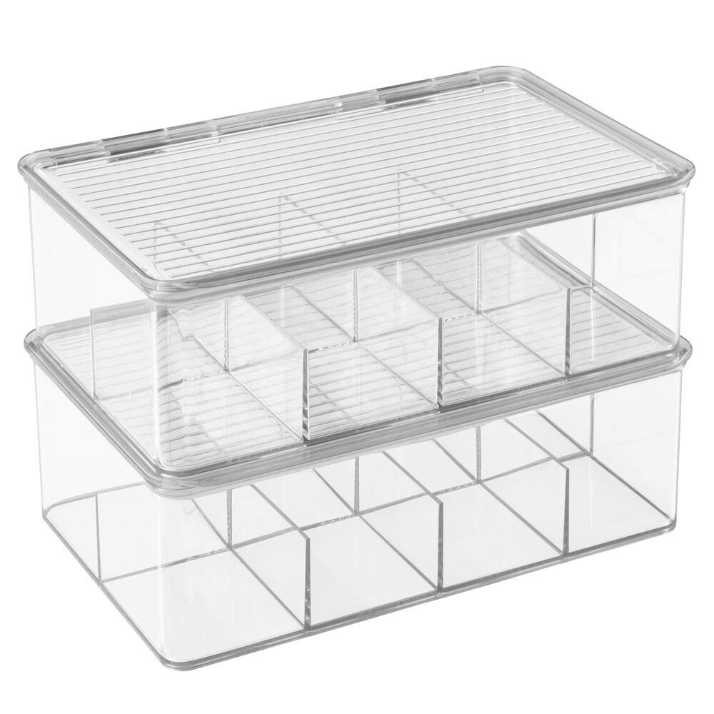 mDesign Plastic First Aid Kit Storage Box with Clear Top Lid for Bathroom, Kitchen, Cabinet, Closet, Drawer - Organizes Medicine, Ointments, Adhesive Bandages, Dental, 8 Divided Sections - Clear