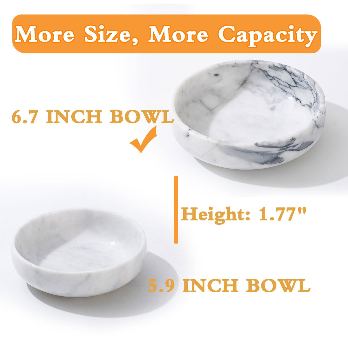 CM CHIC MONDAY 6.7" Decorative Bowl - Natural Marble Key Bowl & Centerpiece (White & Grey)