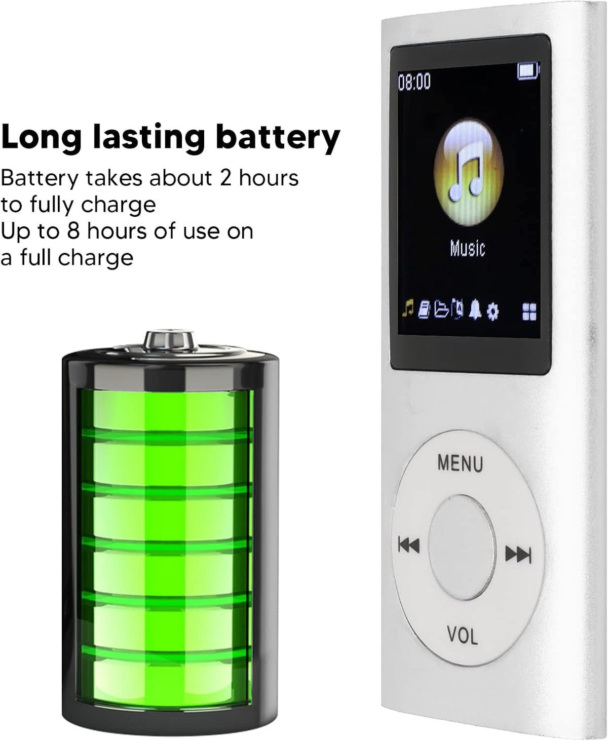 ASHATA 64G MP3 1.8 Inch MP3 MP3 Player, Screen Music Player for Sports Studying, Support WMA FLAC APE AAC OGG