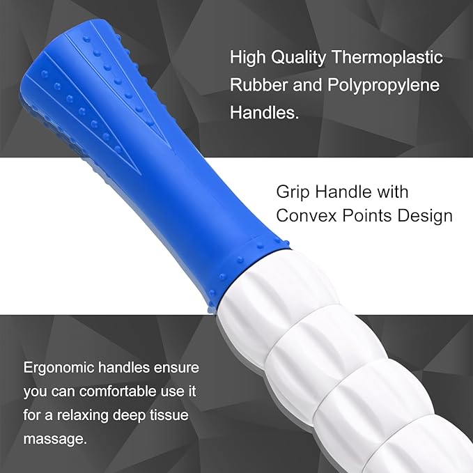 Muscle Roller Stick for Athletes - Deep Tissue Fascia Blaster & Roller Massager for Myofascial Pain Relief - Handheld Physical Therapy & Recovery Tool(Blue White-24 inch)