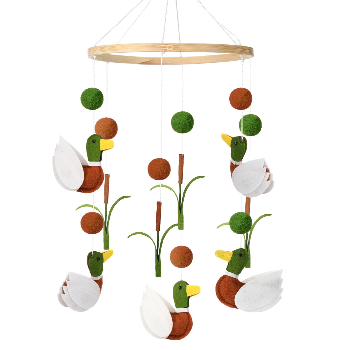 Sonwyoung Mallard Duck Baby Mobile for Crib Nursery Felt Wooden Wild Mallard Duck Hanging Decor for Infant Mobile Crib Newborn Gift for Boys Girls Stuff Neutral