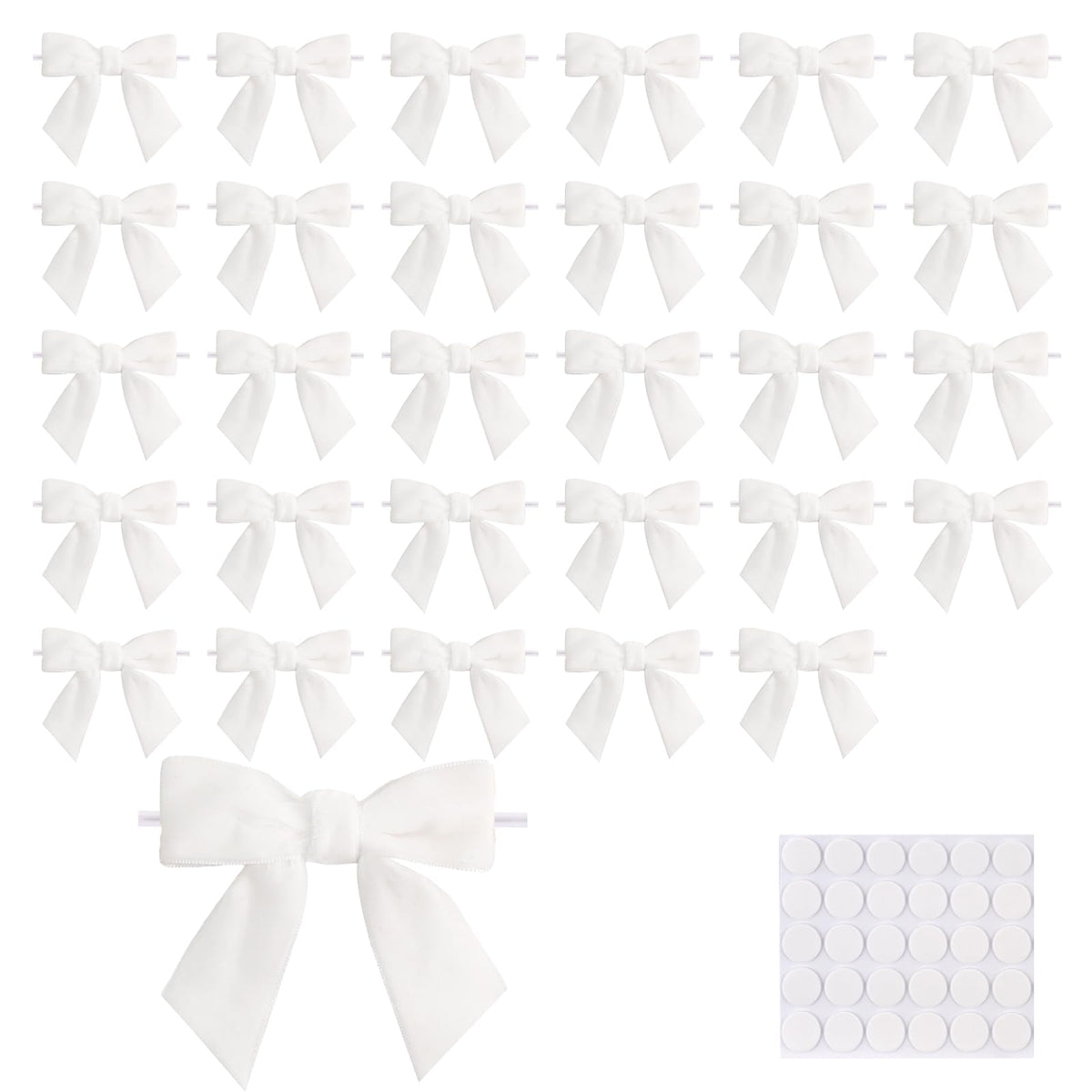 30 Counts 3.15Inch Velvet Bows with Adhesive Dots, Self-Adhesive Christmas Bows for Gift Wrapping Boxes, Wedding Decor, Christmas Tree Ornaments (White)