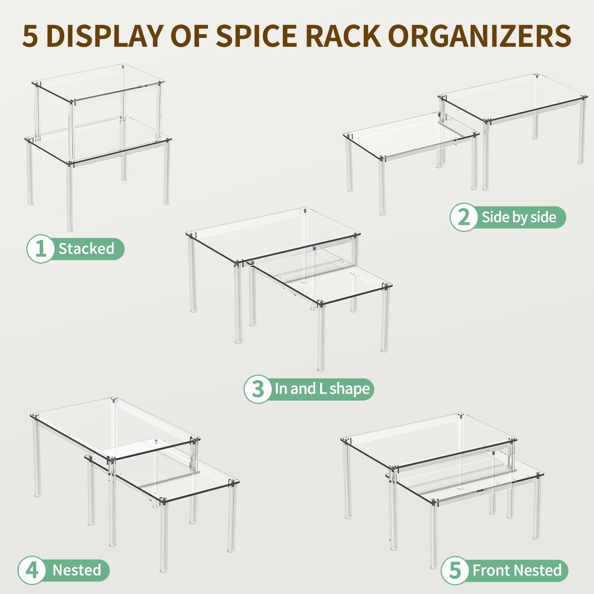 NESTRAXO 4Pack Acrylic Cabinet Organizer, Clear Cabinet Organizer Shelf, Spice Rack Organizer for Cabinet for Dishes, Spices, Soda Cans and Bottles, Stackable Shelves House Essentials for Gift