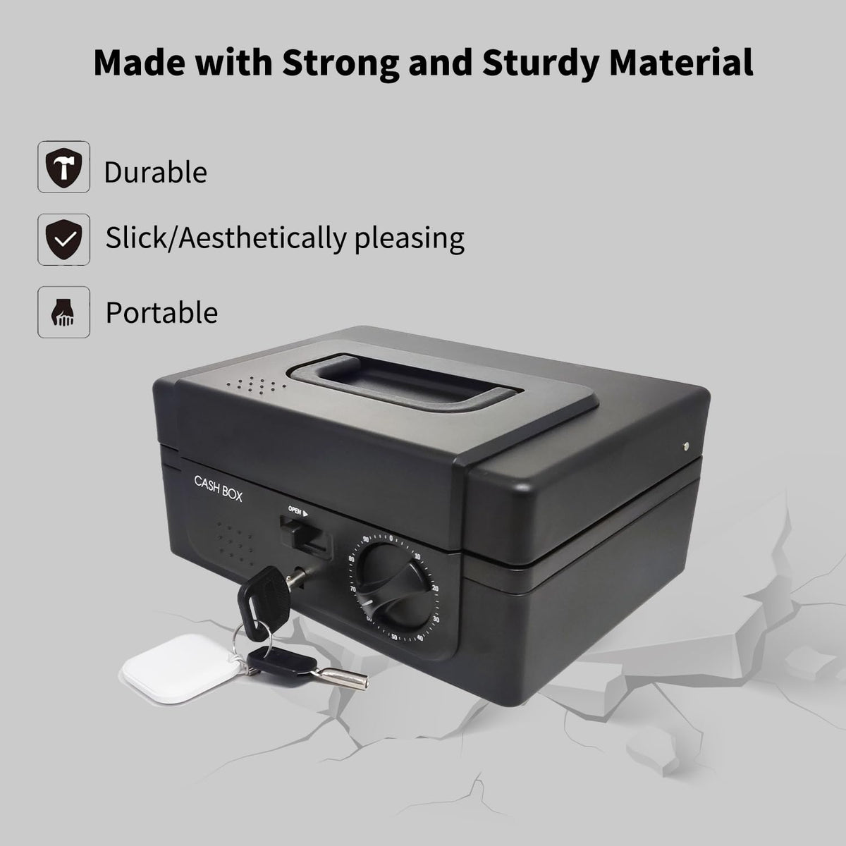 Winstinct Cash Box with lock, with Tracking & Dual Lock System,money box with cash tray, lock safe with key, money-saving storage bag for Home,Office,business (Black)