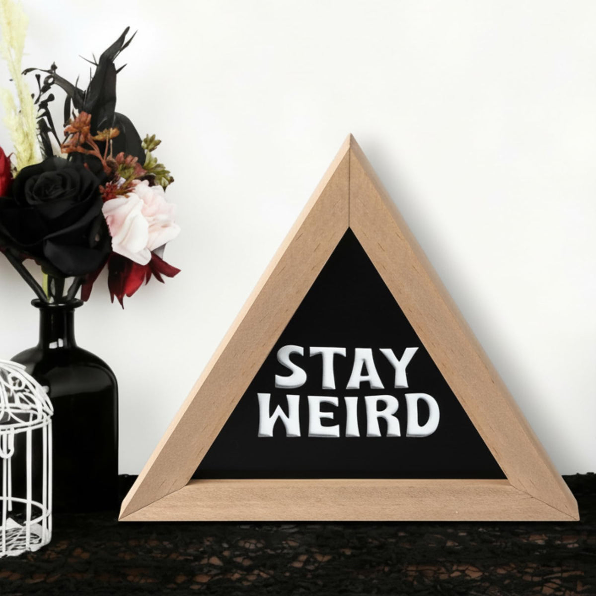 Fiwochic 6.8 x 6 Inch Wooden Plaque-stay Weird-retro Gothic Wall Art Witchy Room Decor Gothic Gifts for Woman Man Goth Lover Home Office Bathroom Bar College Decoration