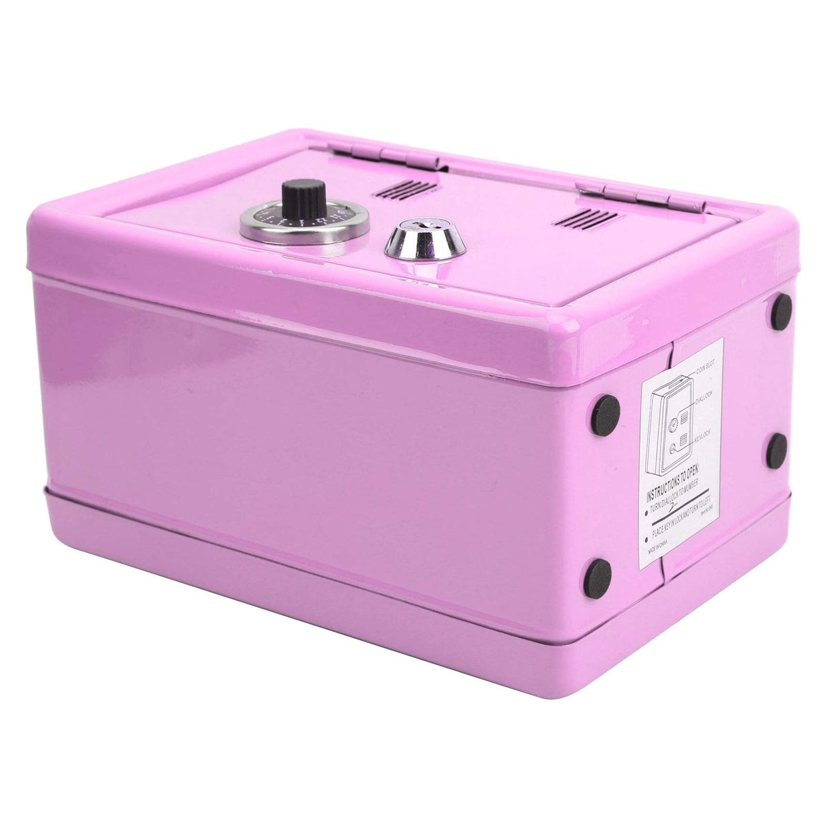 Kid's Bank Locker Safe, Metal Kids Safe Money Bank with Single Digit Combination Lock and Key, Built in Pullable Change Storage Box, 7.1x4.7x3.9 Inch Piggy Bank for Kids Birthday Gift(Pink)