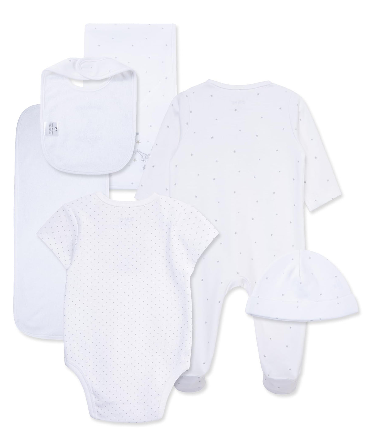Little Me Clothes for Baby Layette Gift Set - Footie and Cap, Onesie, 3-Piece Bib and Burp Set, Swaddling Blanket, Baby Shower Gifts - White Welcome Clothes for World, Newborn