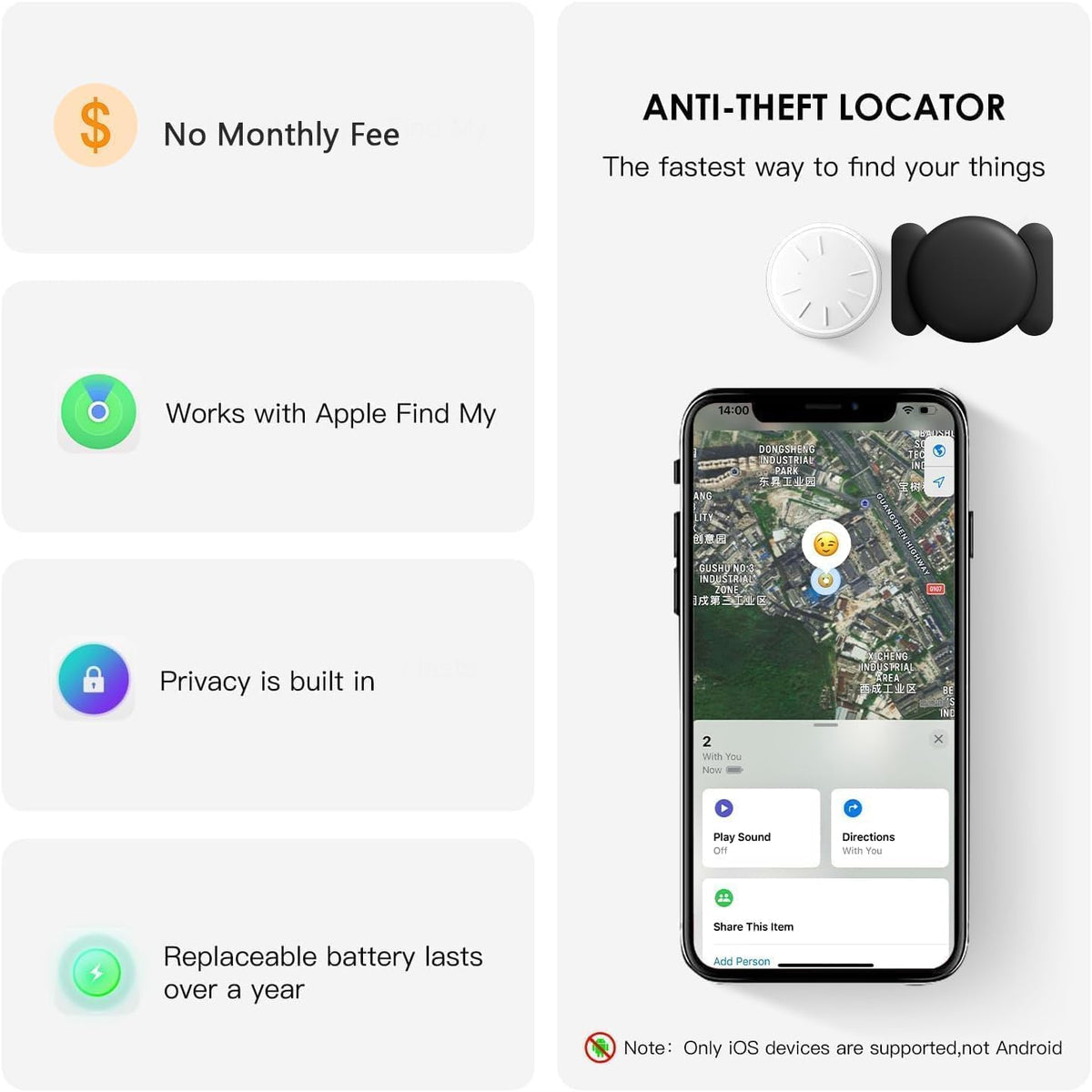 Tracker Device for Vehicles,GPS Car Tracker,No Monthly Fee Car Locator Tracker Work with Apple Find My(iOS Only),Mini Hidden Car Tracker with Magnetic Case (Black,1PCS)