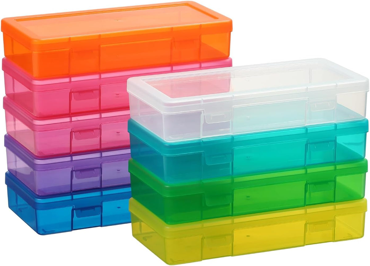 Novelinks Plastic Storage Bins - Stackable Mini Clear Organizers with Lids | 9 Pack Medium Size
