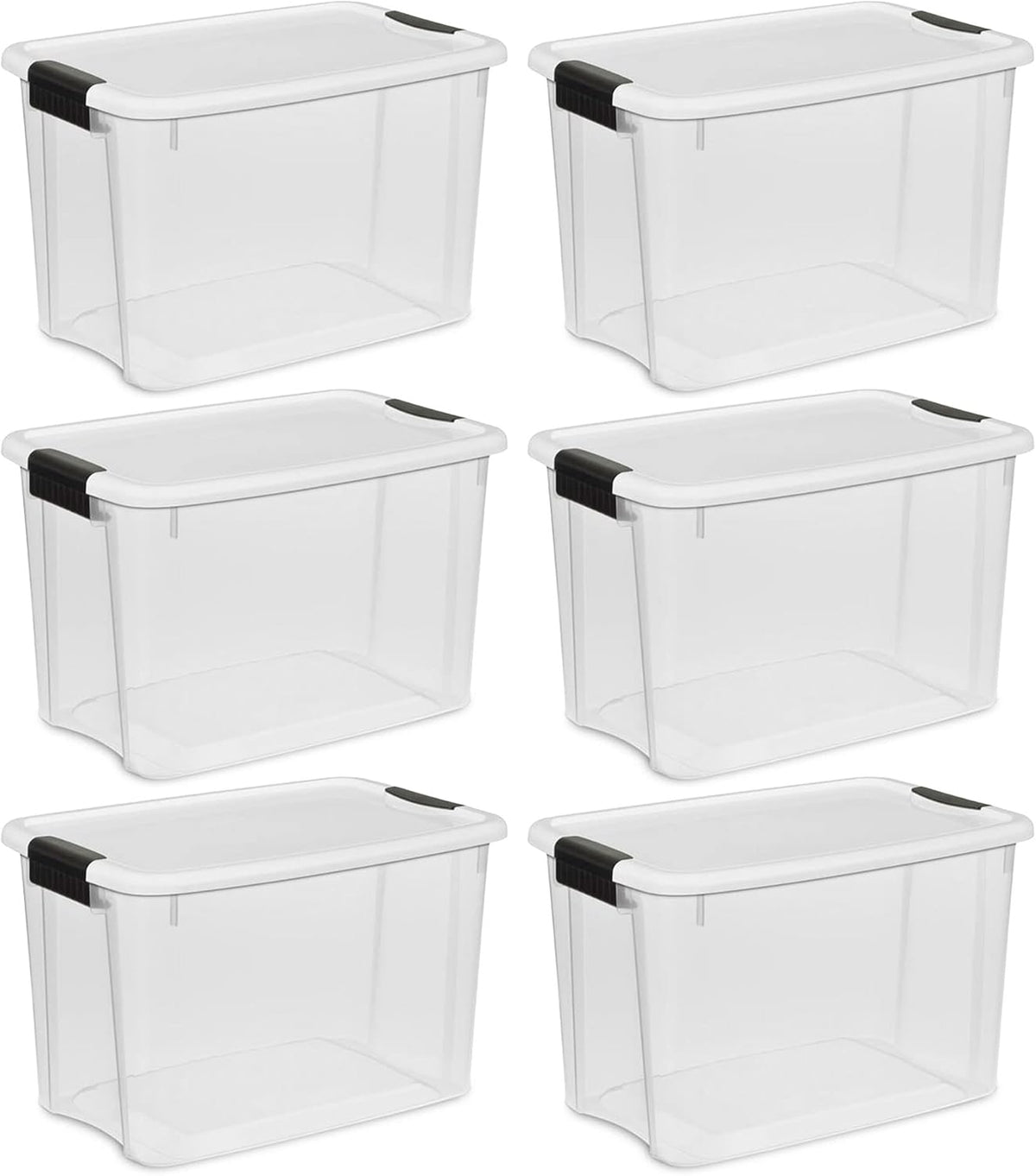 Sterilite Clear Plastic Storage Containers - Stackable 30 Quart & 18 Quart Bins with White Latching Lid | Organizing Solution (6 Pack)