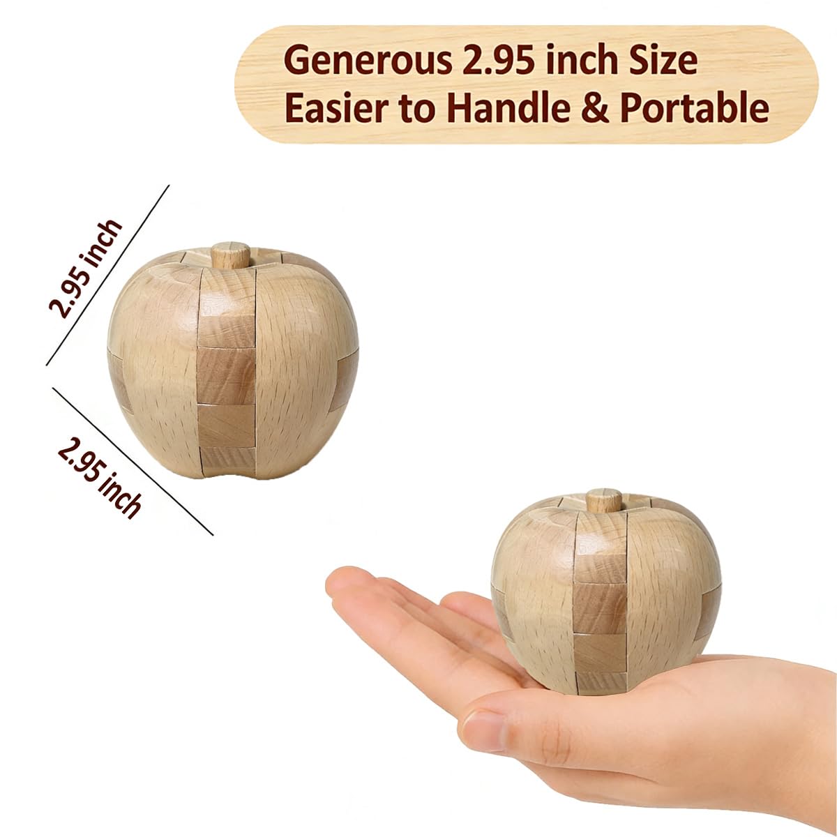 RICHOOSE Brain Teasers Wooden Apple Puzzles for Adults - Challenging 3D IQ Logic Games for Teens 14+, Stress Relief Desk Toys & Office Decor, Unique Gifts for Women,Men,Grandparents (Natural)