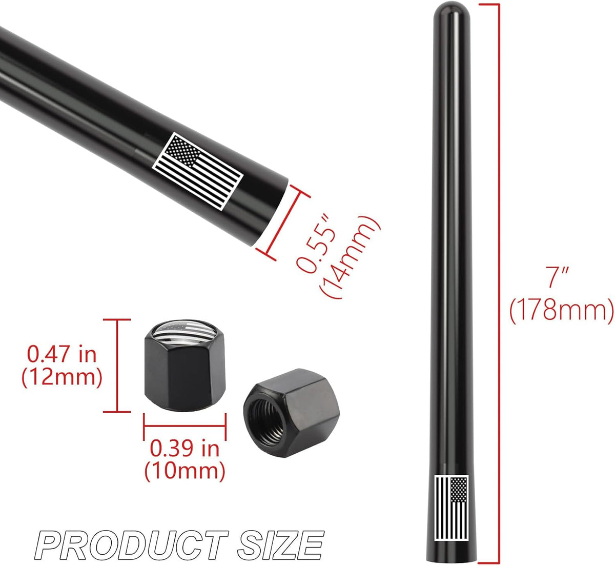 Engirette 7 1500 2500 3500 F150 F250 F350 American Flag Car Truck Short Antenna with Tire Valve Caps for GMC Sierra