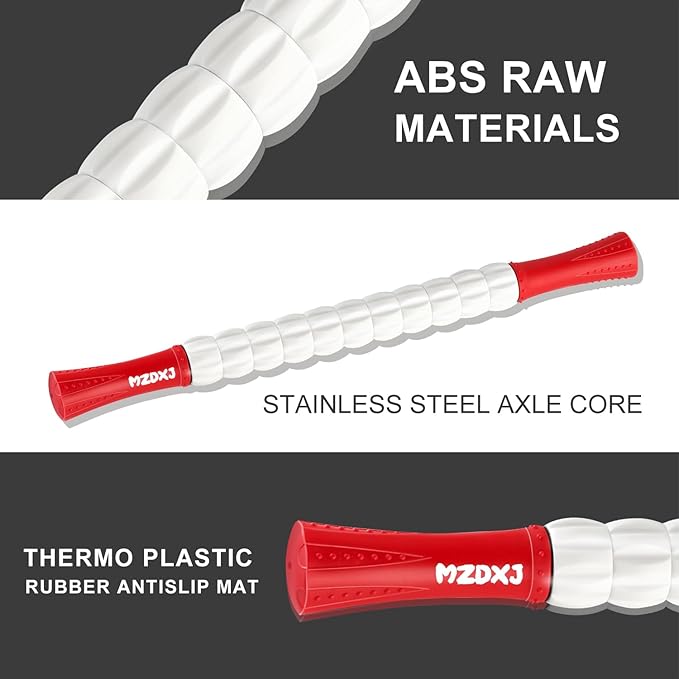 Muscle Roller Stick for Athletes - Deep Tissue Fascia Blaster & Roller Massager for Myofascial Pain Relief - Handheld Physical Therapy & Recovery Tool(Red White-20 inch)