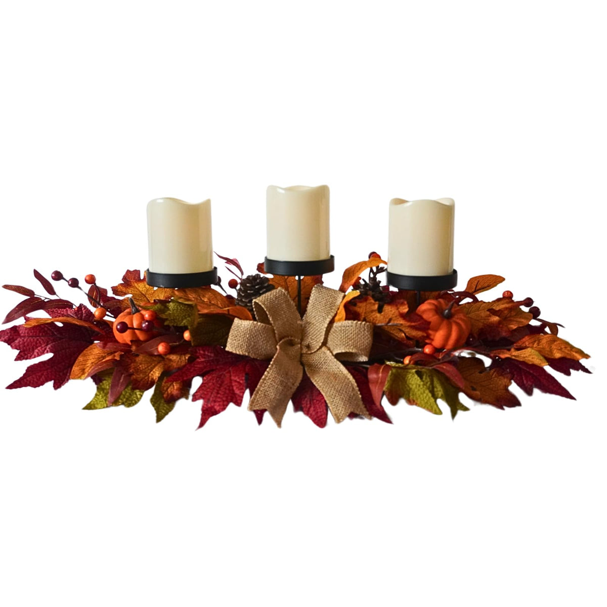 Svndlyn Thanksgiving Centerpiece with 3 Candle Holders,Fall Harvest Decor,Autumn Fall Maple Leaves Pumpkin Berry Candle Holder for Tabletop Display Table Kitchen Thanksgiving Décor,Harvest Festival