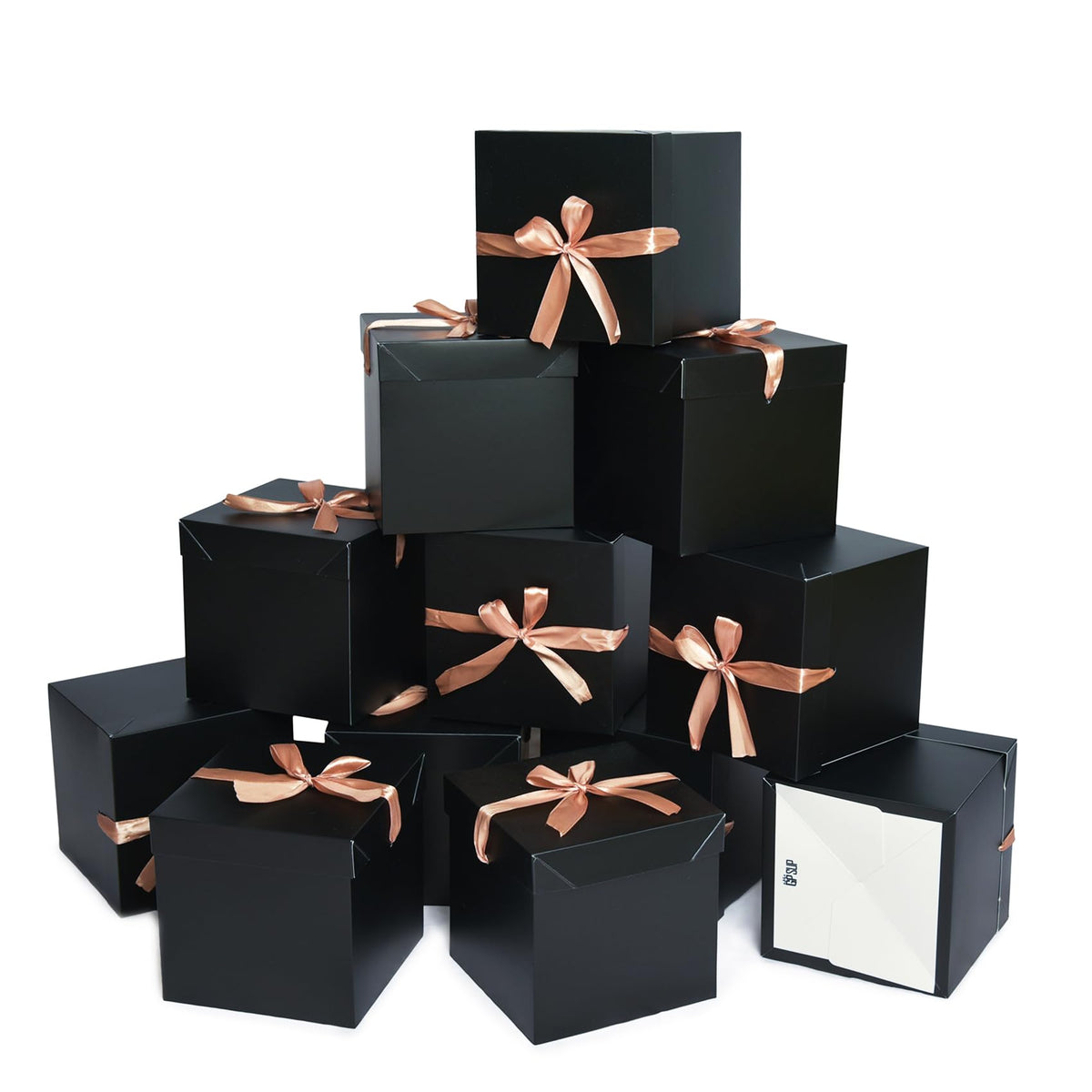 GP SUP 12 Pcs Black Boxes with lids,Beautiful Squared Boxes with Lids Perfect for Weddings, Birthday, Christmas, Valentines Day(Black, 6x6x6 Inch)