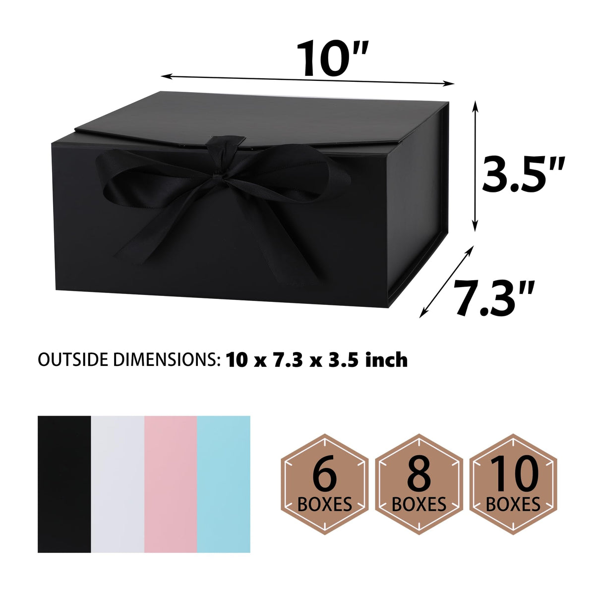 OEMVALATY 10-Pack Gift Boxes,10x7.3x3.5 Inch Magnetic Gift Boxes with Lids for Presents,Black with Ribbon, Bridesmaid Proposal Box for Wedding, Storage, Birthday