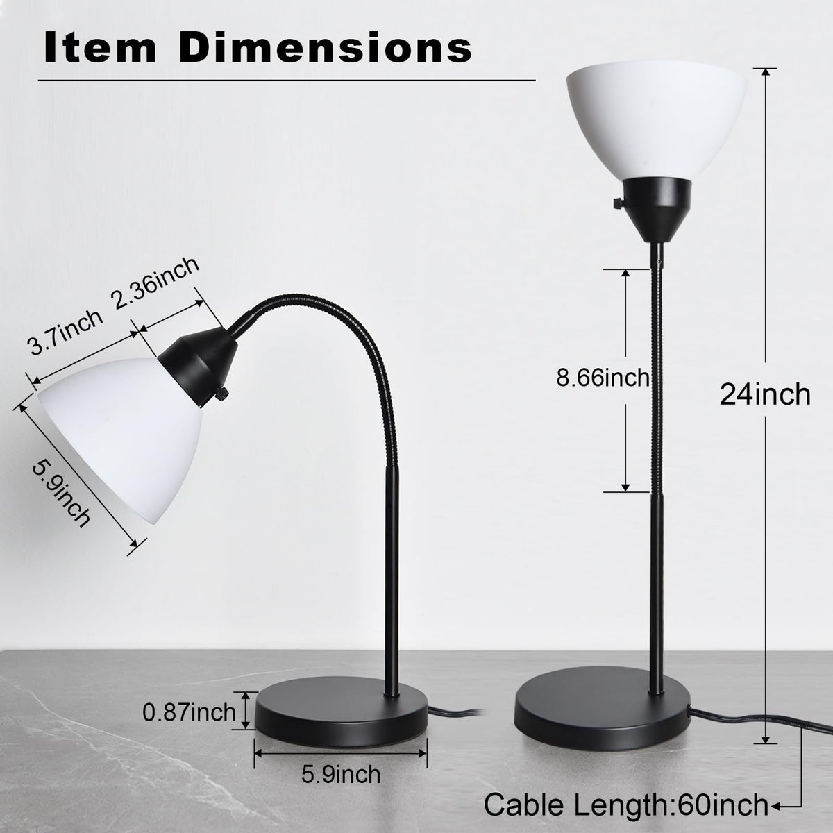 RISLG LED Desk Lamp for Home Office, 3 Levels Dimmable Reading Light, Flexible Table Lamp for Bedside Office, Rotary Switch Control, Desk Lamp for College Dorm Study Lamp, Bulb Included, Black