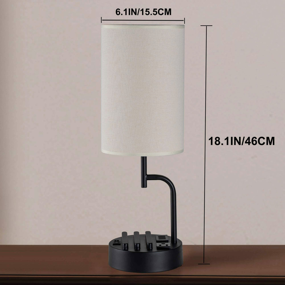 Dreamholder Table Lamp with 3 USB Charging Ports, Modern Desk Lamp with AC Outlet and Phone Stands, Perfect Bedside Lamp for Bedroom, Living Room, Office (Pack of 2), Cream