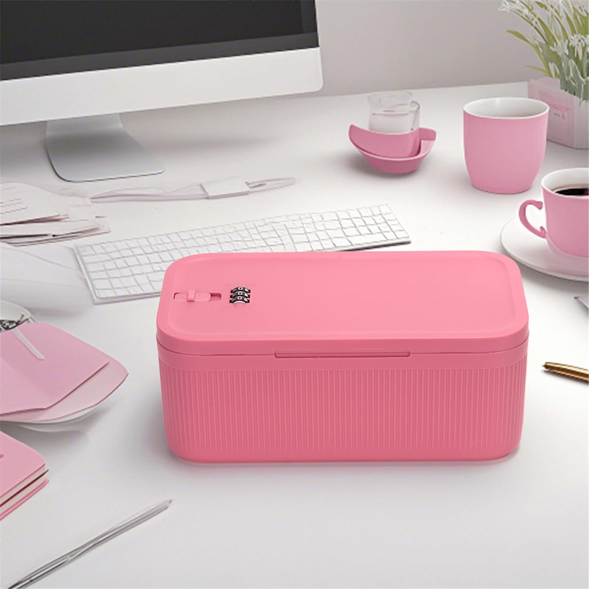 Small Lock Box for Medicine Safe, Lockable Storage Box with Combination Code, Ideal for Food & Fridge Items, First Aid Kit Organizer, Phone Jail, Perfect for Home, Office, Dorm, Travel, Gift (Pink)